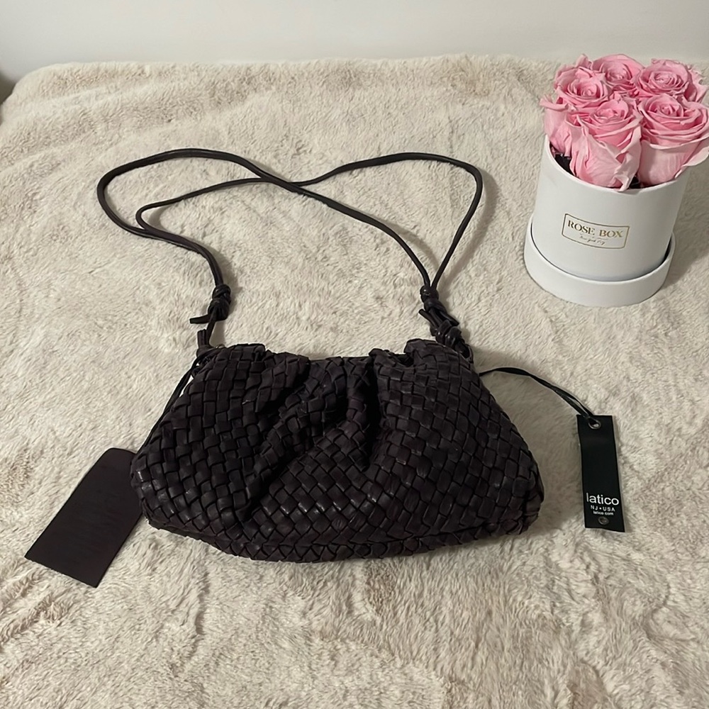 NWT Latico Hand crafted woven leather handbag in aubergine.